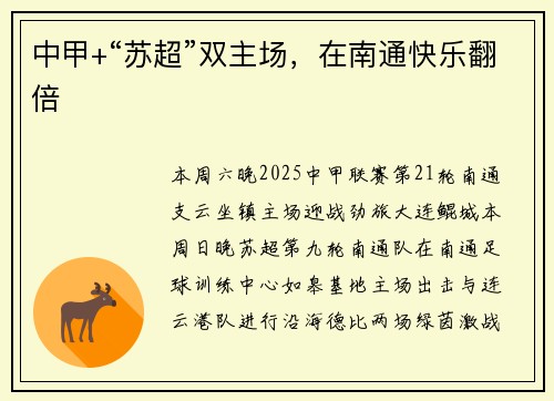 中甲+“苏超”双主场，在南通快乐翻倍