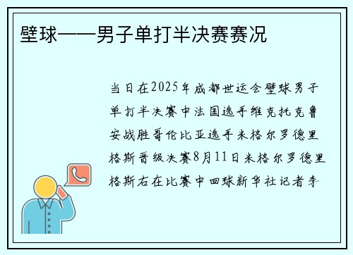 壁球——男子单打半决赛赛况
